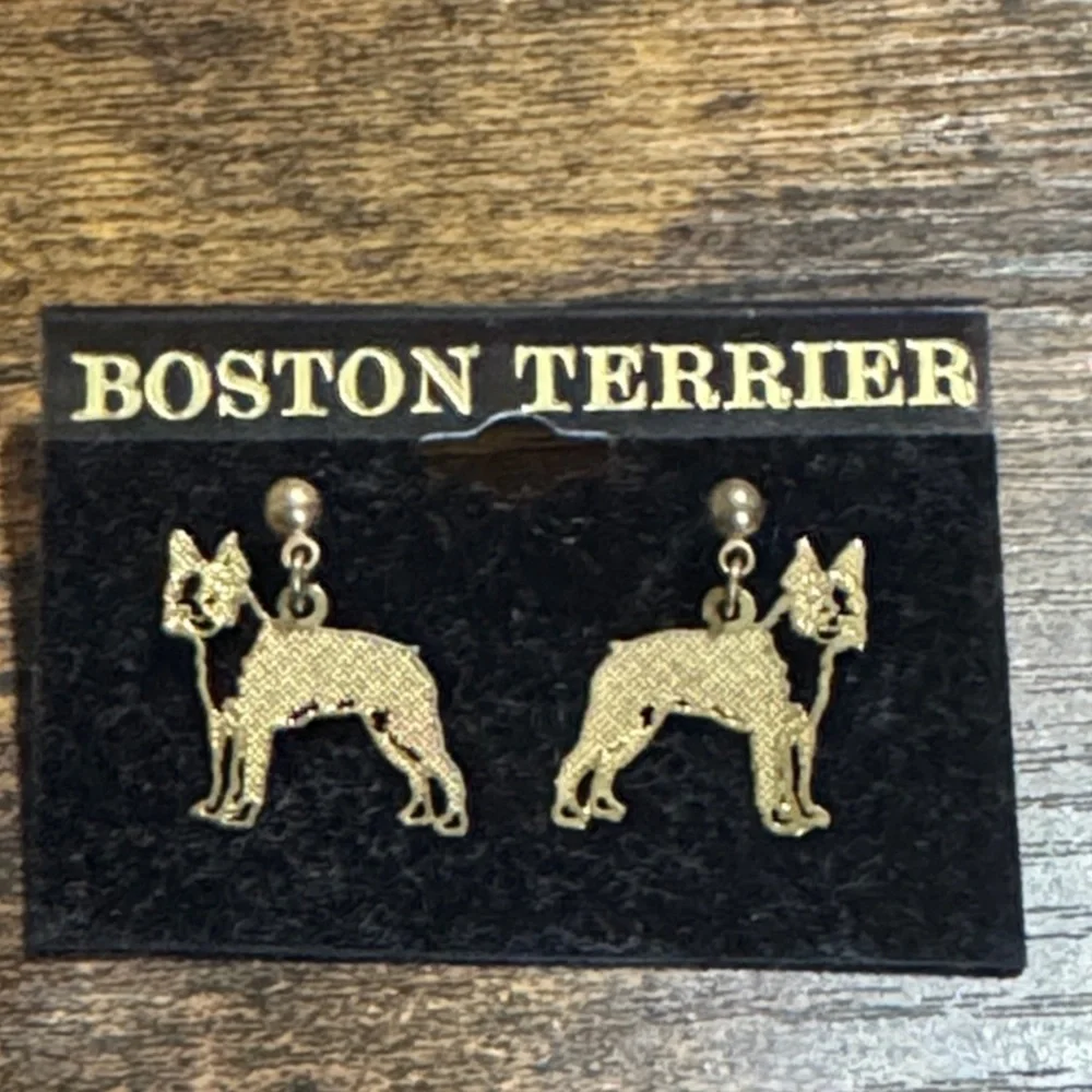 Gold Boston Terrier Dog Earrings